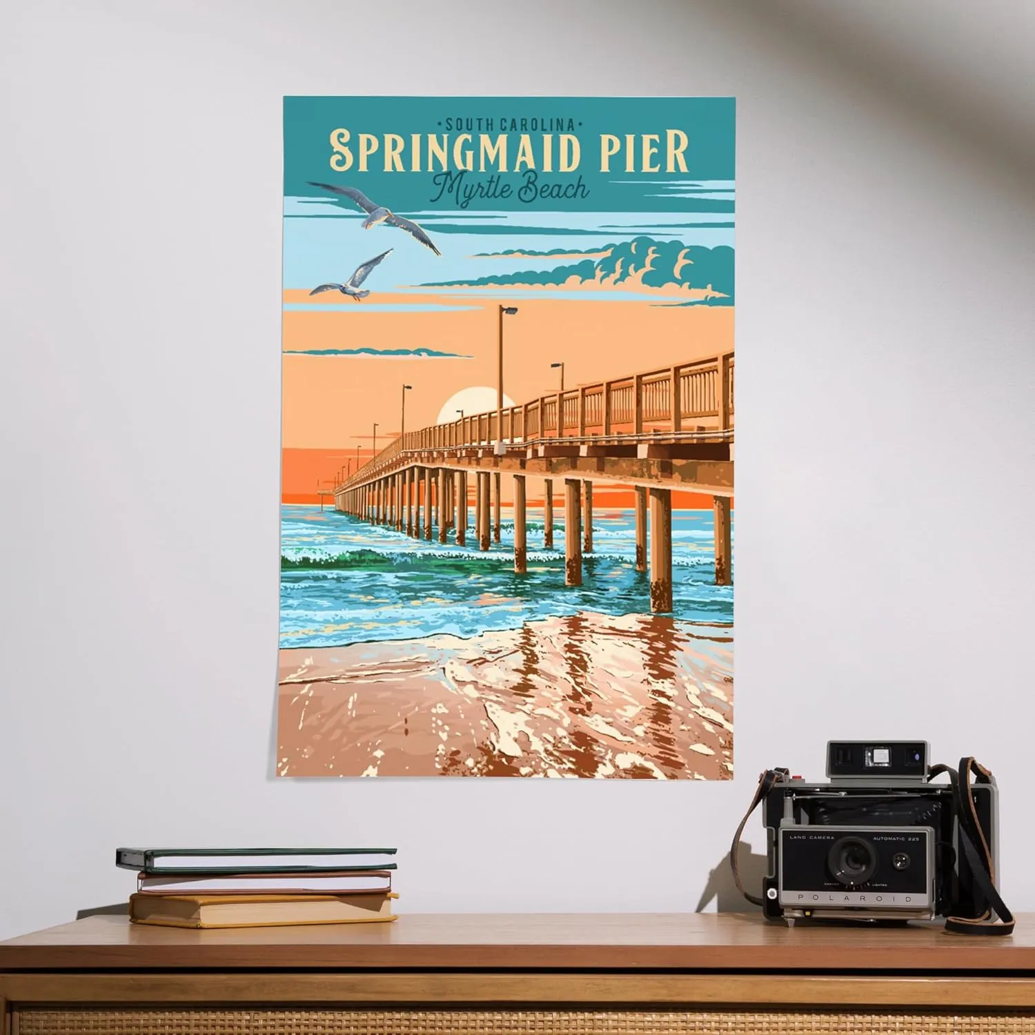 Lantern Press 16x24 Inch Giclee Art Print Wall Decor, Myrtle Beach, South Carolina, Painterly, Springmaid Pier