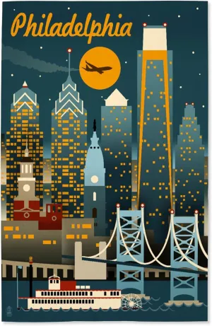 Lantern Press 16x24 Inch Giclee Art Print Wall Decor, Philadelphia, Pennsylvania, Retro Skyline