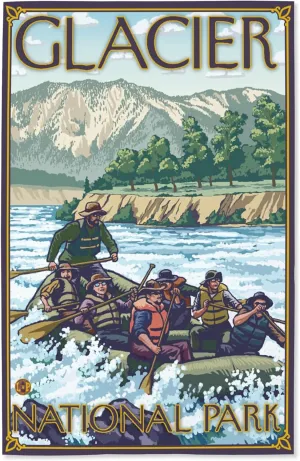 Lantern Press 16x24 Inch Giclee Art Print Wall Decor, White Water Rafting, Glacier National Park, MT