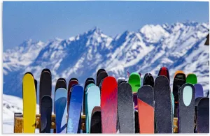 Lantern Press 16x24 Inch Giclee Print, Full Ski Rack and Snowy Mountain Range