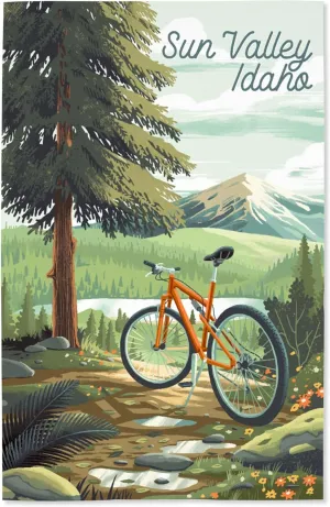 Lantern Press 16x24 Inch Giclee Print, Sun Valley, Idaho, Off To Wander, Cycling with Mountains