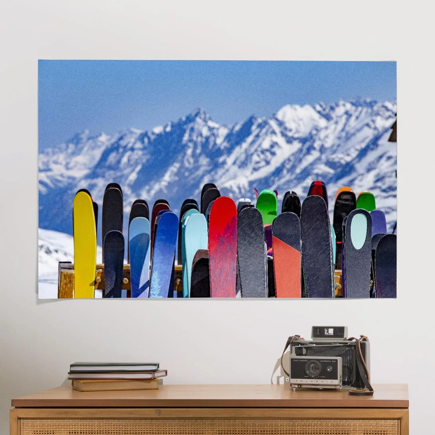 Lantern Press 24x36 Inch Giclee Art Print Wall Decor, Full Ski Rack and Snowy Mountain Range