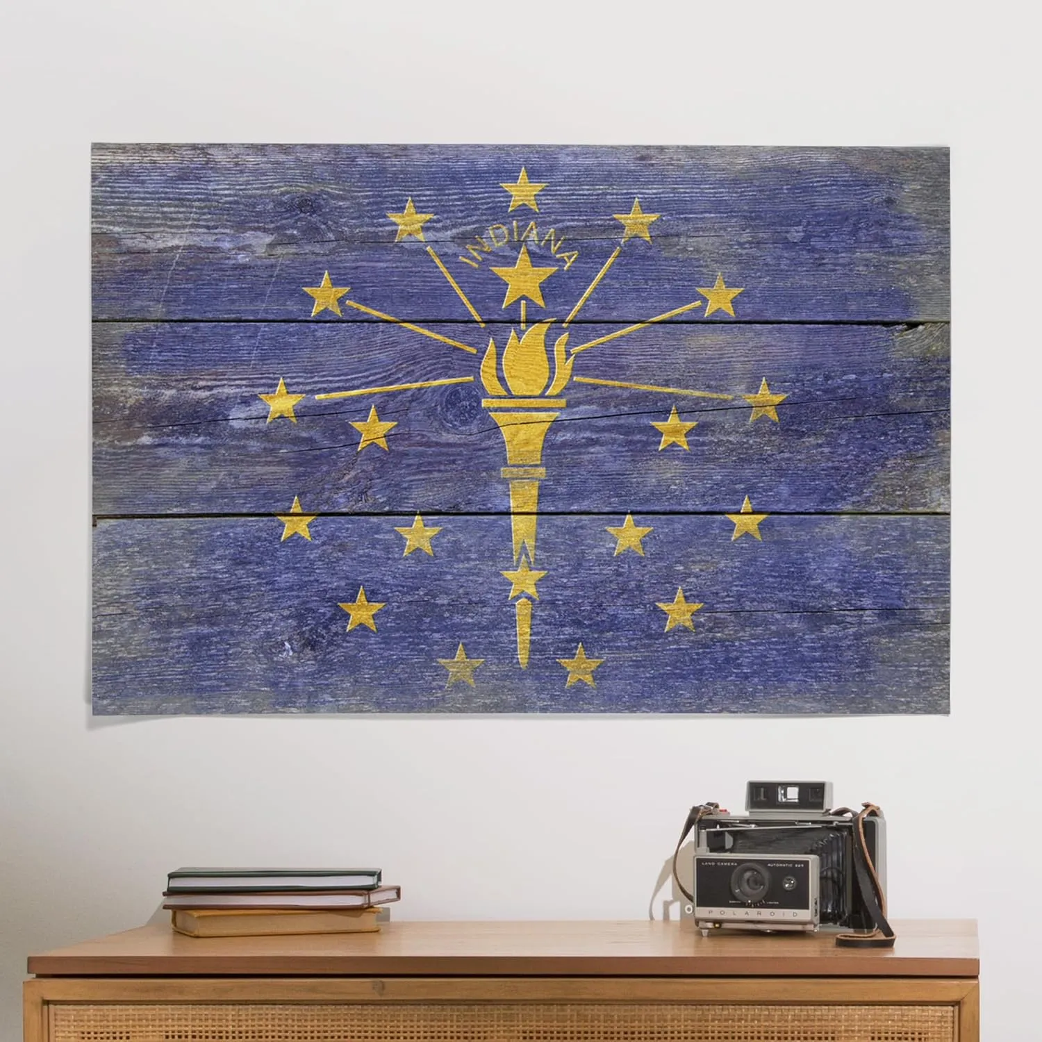 Lantern Press 24x36 Inch Giclee Art Print Wall Decor, Rustic Indiana State Flag