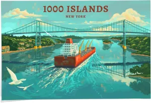 Lantern Press 24x36 Inch Giclee Print, Clayton, New York, Oil Painting, 1000 Islands River Bridge