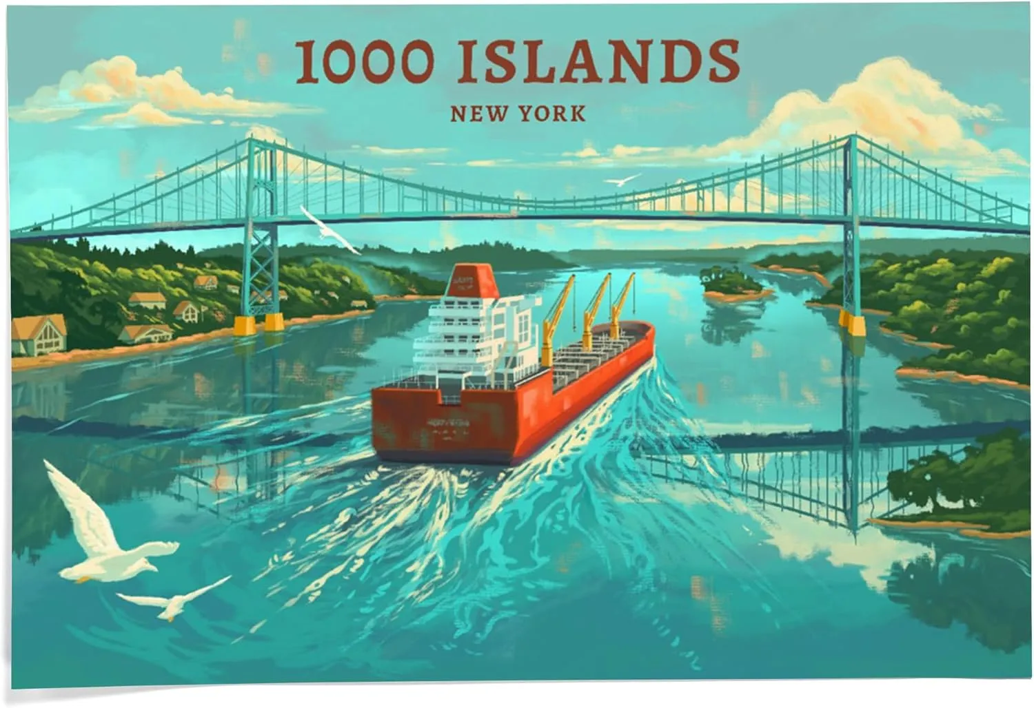 Lantern Press 24x36 Inch Giclee Print, Clayton, New York, Oil Painting, 1000 Islands River Bridge