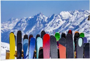 Lantern Press 24x36 Inch Giclee Print, Full Ski Rack and Snowy Mountain Range
