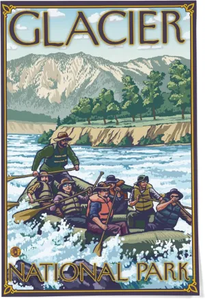 Lantern Press 24x36 Inch Giclee Print, White Water Rafting, Glacier National Park, MT