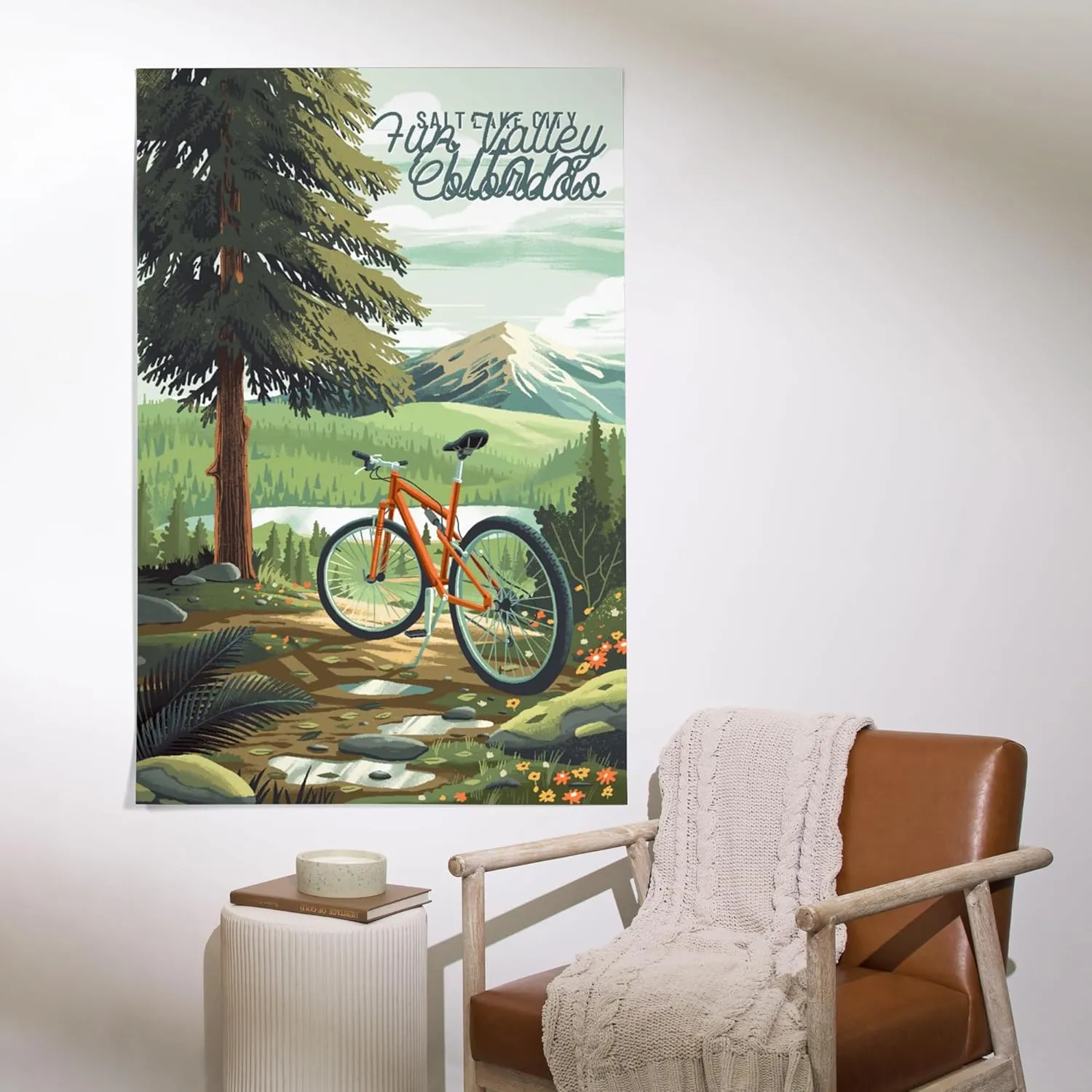 Lantern Press 36x54 Inch Giclee Art Print Wall Decor, Fun Valley, Colorado, Off To Wander, Cycling with Mountains