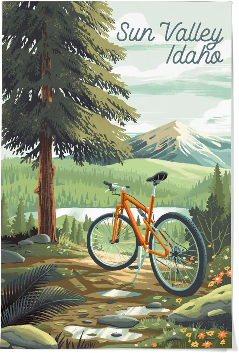 Lantern Press 36x54 Inch Giclee Art Print Wall Decor, Sun Valley, Idaho, Off To Wander, Cycling with Mountains