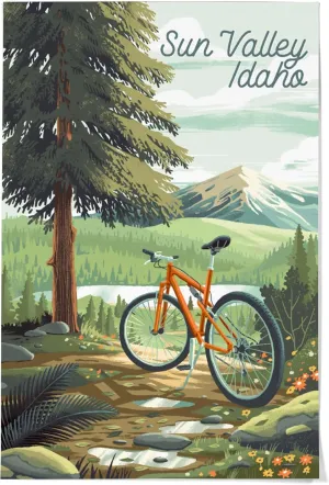 Lantern Press 36x54 Inch Giclee Art Print Wall Decor, Sun Valley, Idaho, Off To Wander, Cycling with Mountains
