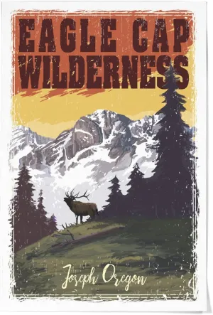 Lantern Press 36x54 Inch Giclee Print, Joseph, Oregon, Eagle Cap Wilderness, Mountain View and Elk, Distressed