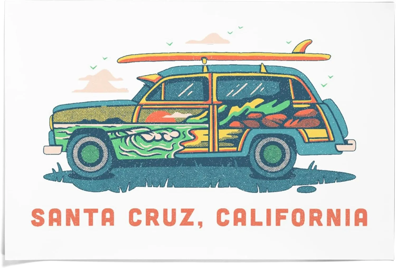 Lantern Press 36x54 Inch Giclee Print, Santa Cruz, California, Woody sans Palm Tree, White