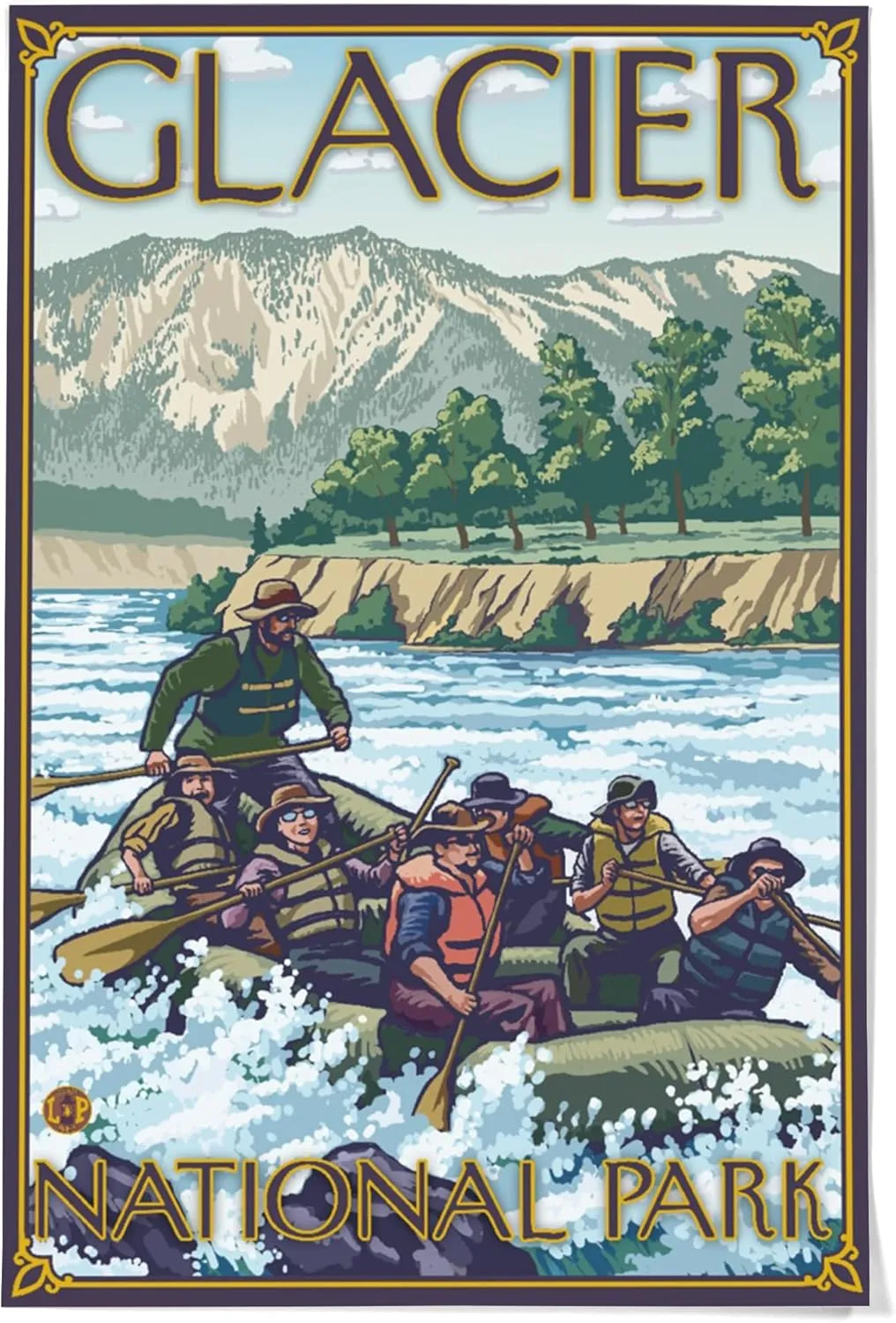 Lantern Press 36x54 Inch Giclee Print, White Water Rafting, Glacier National Park, MT