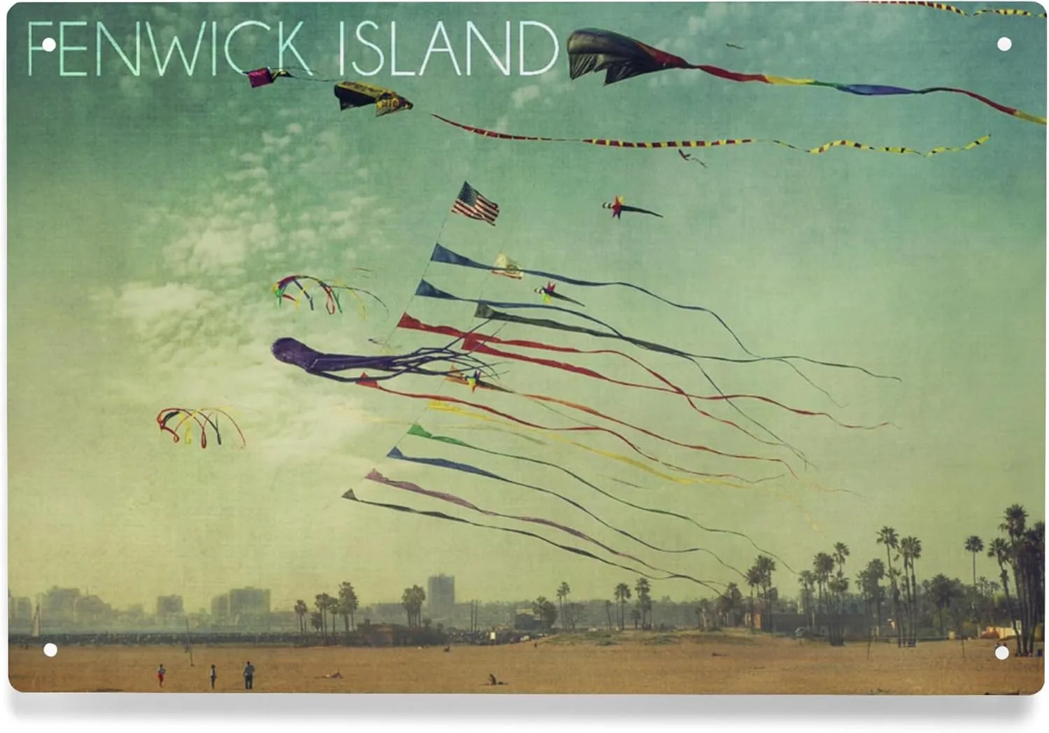 Lantern Press 6x9 Inch Metal Sign, Fenwick Island, Delaware, Kites and Beach