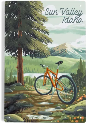 Lantern Press 6x9 Inch Metal Sign, Sun Valley, Idaho, Off To Wander, Cycling with Mountains