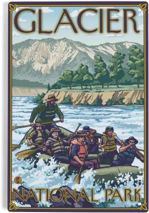Lantern Press 6x9 Inch Metal Sign, White Water Rafting, Glacier National Park, MT