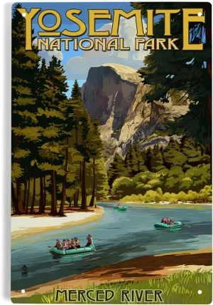 Lantern Press 6x9 Inch Metal Sign, Yosemite National Park, California, Merced River Rafting