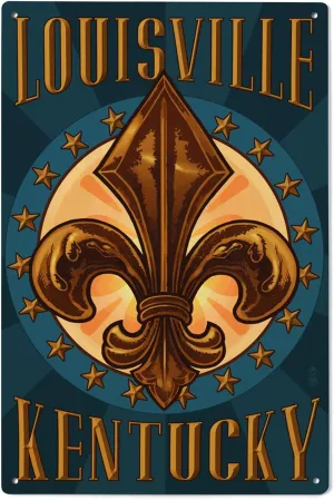 Lantern Press 6x9 Inch Wood Sign, Ready to Hang Wall Decor, Louisville, Kentucky, Fleur de Lis