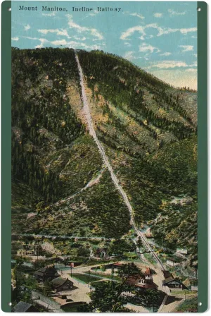 Lantern Press 6x9 Inch Wood Sign, Ready to Hang Wall Decor, Manitou Springs, Colorado, Mount Manitou Incline Railway and Town, Vintage Halftone