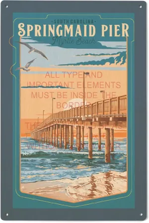 Lantern Press 6x9 Inch Wood Sign, Ready to Hang Wall Decor, Myrtle Beach, South Carolina, Painterly, Springmaid Pier