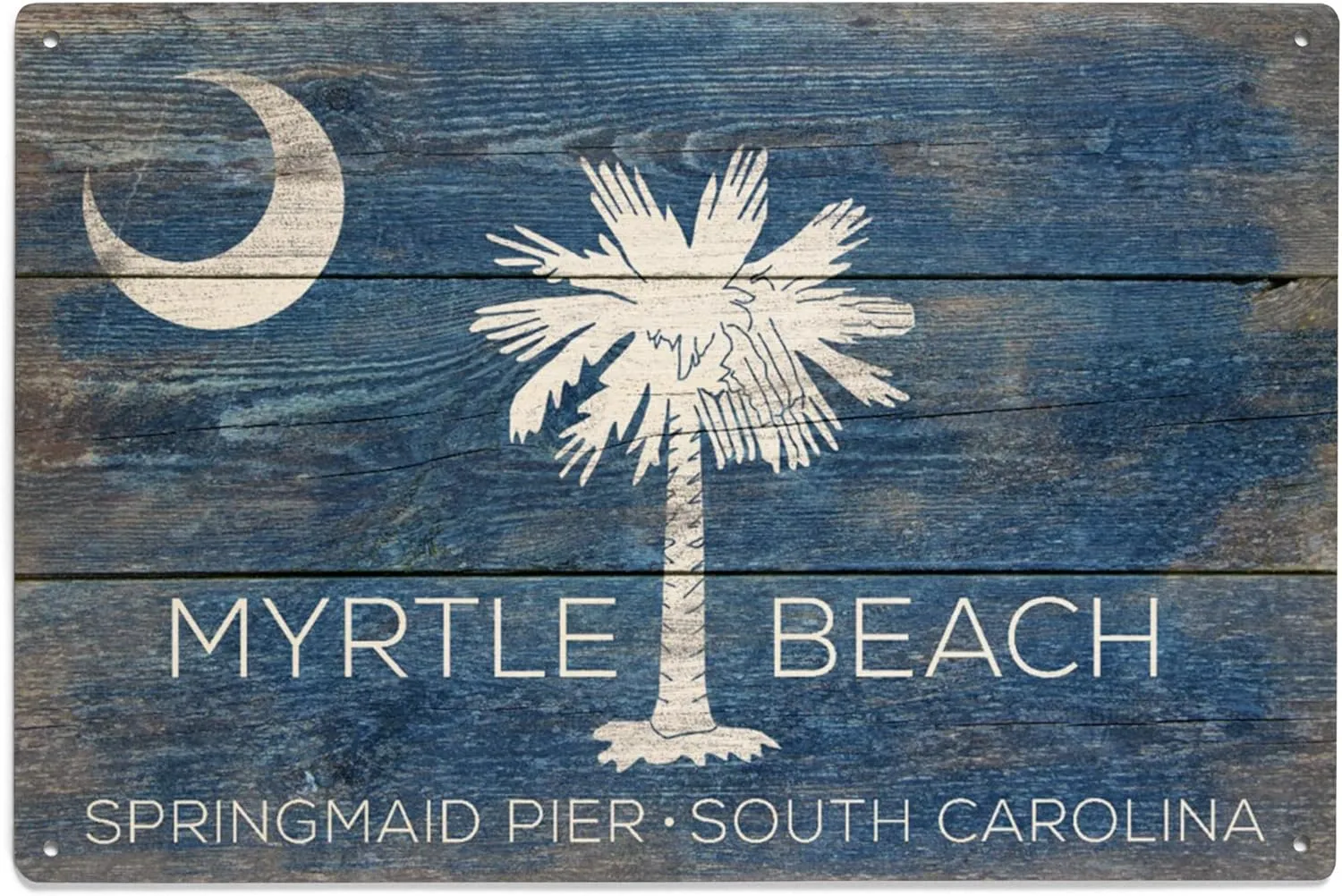 Lantern Press 6x9 Inch Wood Sign, Ready to Hang Wall Decor, Myrtle Beach, South Carolina, Springmaid Pier, Rustic South Carolina State Flag