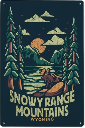 Lantern Press 6x9 Inch Wood Sign, Ready to Hang Wall Decor, Snowy Range Mountains, Wyoming, Distress Vector Shapes