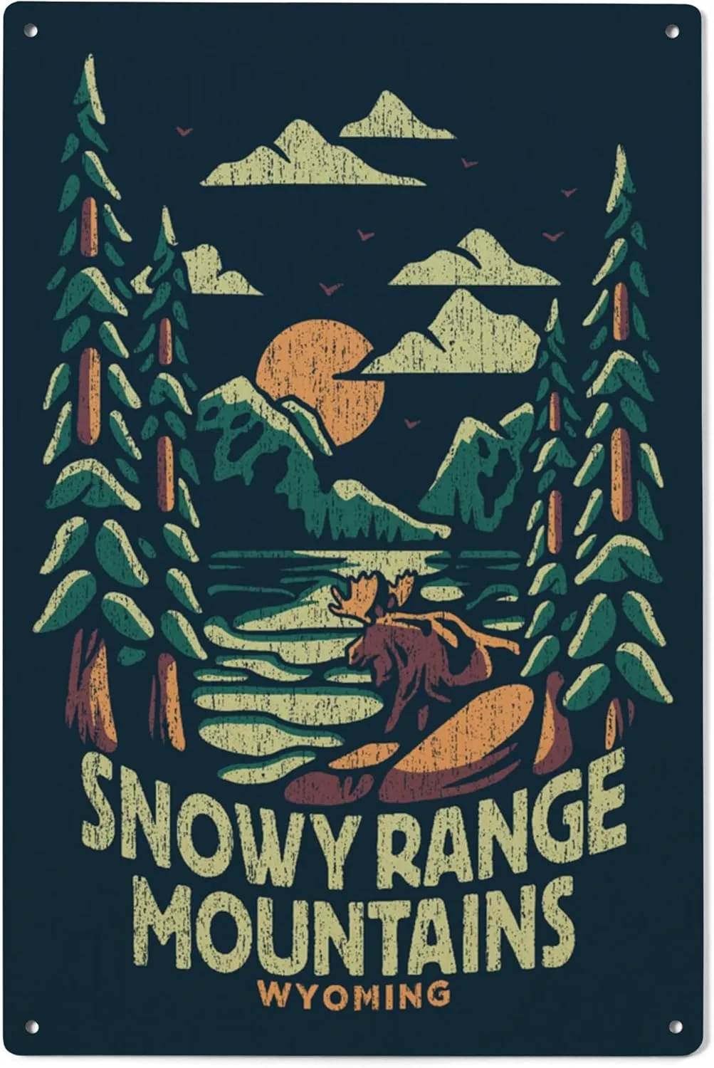 Lantern Press 6x9 Inch Wood Sign, Ready to Hang Wall Decor, Snowy Range Mountains, Wyoming, Distress Vector Shapes