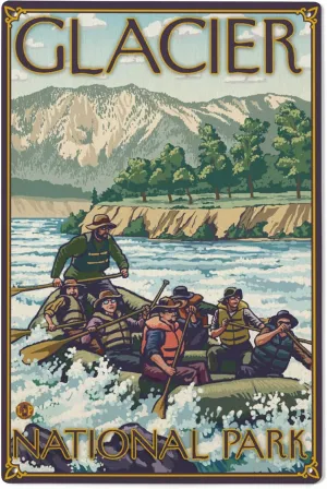 Lantern Press 6x9 Inch Wood Sign, Ready to Hang Wall Decor, White Water Rafting, Glacier National Park, MT