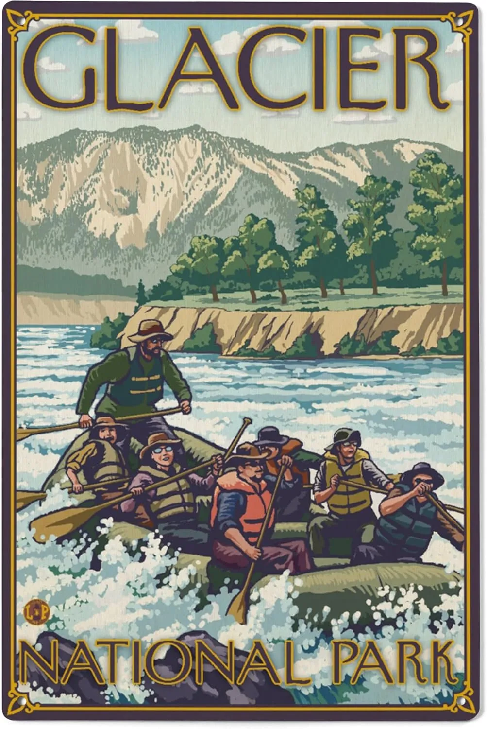 Lantern Press 6x9 Inch Wood Sign, Ready to Hang Wall Decor, White Water Rafting, Glacier National Park, MT