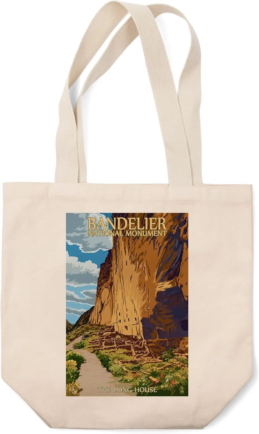 Lantern Press Bandelier National Monument, New Mexico, The Long House (100% Cotton Canvas Reusable Tote Bag)
