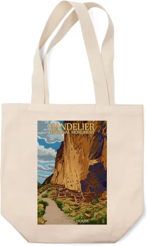 Lantern Press Bandelier National Monument, New Mexico, The Long House (100% Cotton Canvas Reusable Tote Bag)