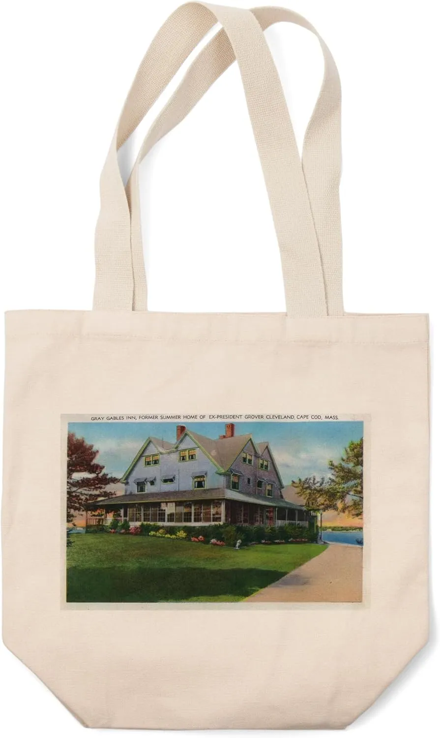 Lantern Press Cape Cod, Massachusetts, Exterior View of The Gray Gables Inn (100% Cotton Canvas Reusable Tote Bag)