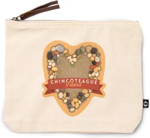 Lantern Press Chincoteague Island, Virginia, Stone Heart on Sand, 100% Cotton Zipper Pouch, Travel Accessory, Go Bag