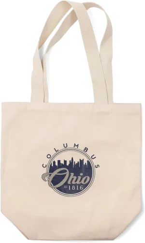 Lantern Press Columbus, Ohio, Skyline Seal (Blue) (100% Cotton Canvas Reusable Tote Bag)