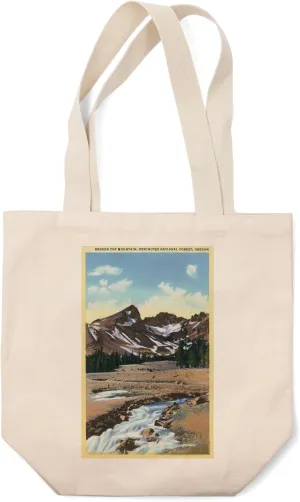Lantern Press Crater Lake National Park, Oregon, Broken Top Mountain, Deschutes National Forest View (100% Cotton Canvas Reusable Tote Bag)