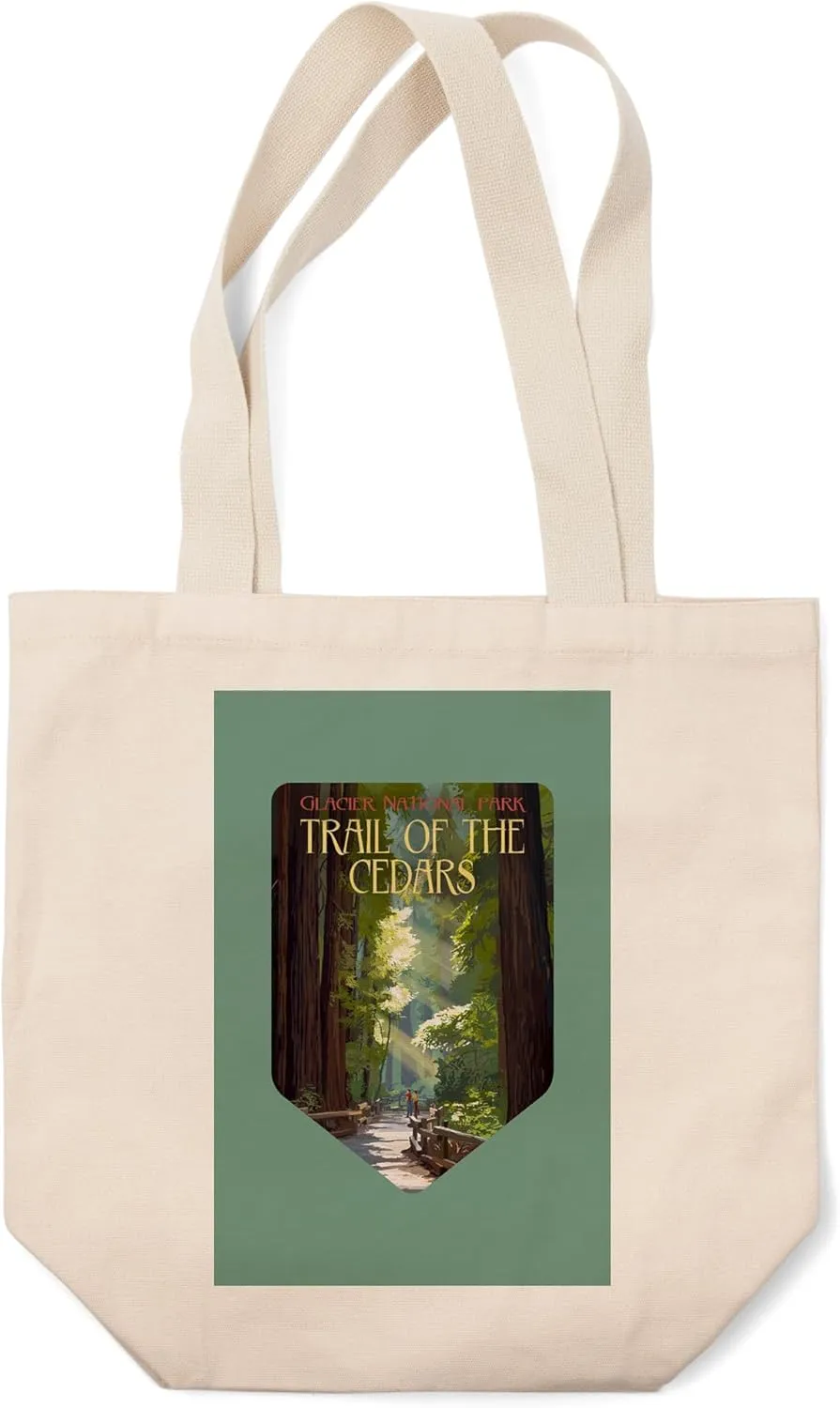 Lantern Press Glacier National Park, Montana, Trail of The Cedars, (100% Cotton Canvas Reusable Tote Bag)