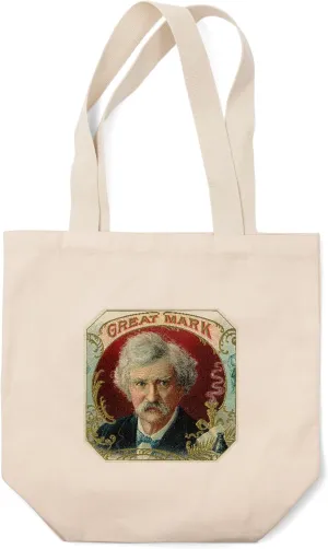 Lantern Press Great Mark Brand Cigar Box Label, Mark Twain (100% Cotton Canvas Reusable Tote Bag)