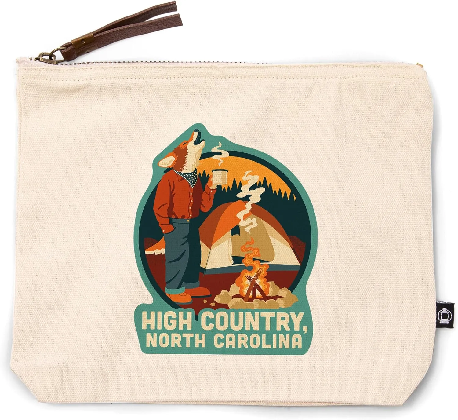 Lantern Press High Country, North Carolina, Camping Coyote, 100% Cotton Zipper Pouch, Travel Accessory, Go Bag