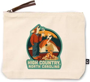 Lantern Press High Country, North Carolina, Camping Coyote, 100% Cotton Zipper Pouch, Travel Accessory, Go Bag