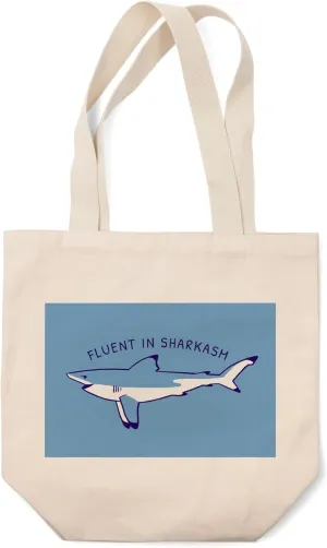 Lantern Press Humorous Animals Collection, Shark, Fluent in Sharkasm, (100% Cotton Canvas Reusable Tote Bag)