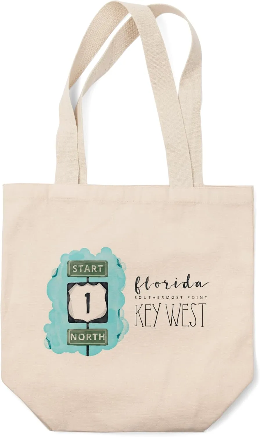 Lantern Press Key West, Florida, Southernmost Point, Watercolor (100% Cotton Canvas Reusable Tote Bag)