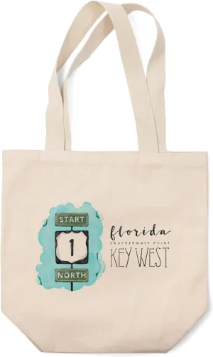 Lantern Press Key West, Florida, Southernmost Point, Watercolor (100% Cotton Canvas Reusable Tote Bag)