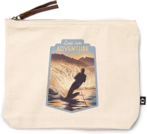 Lantern Press Lithograph, Lean Into Adventure, Water Skiing, 100% Cotton Zipper Pouch, Travel Accessory, Go Bag