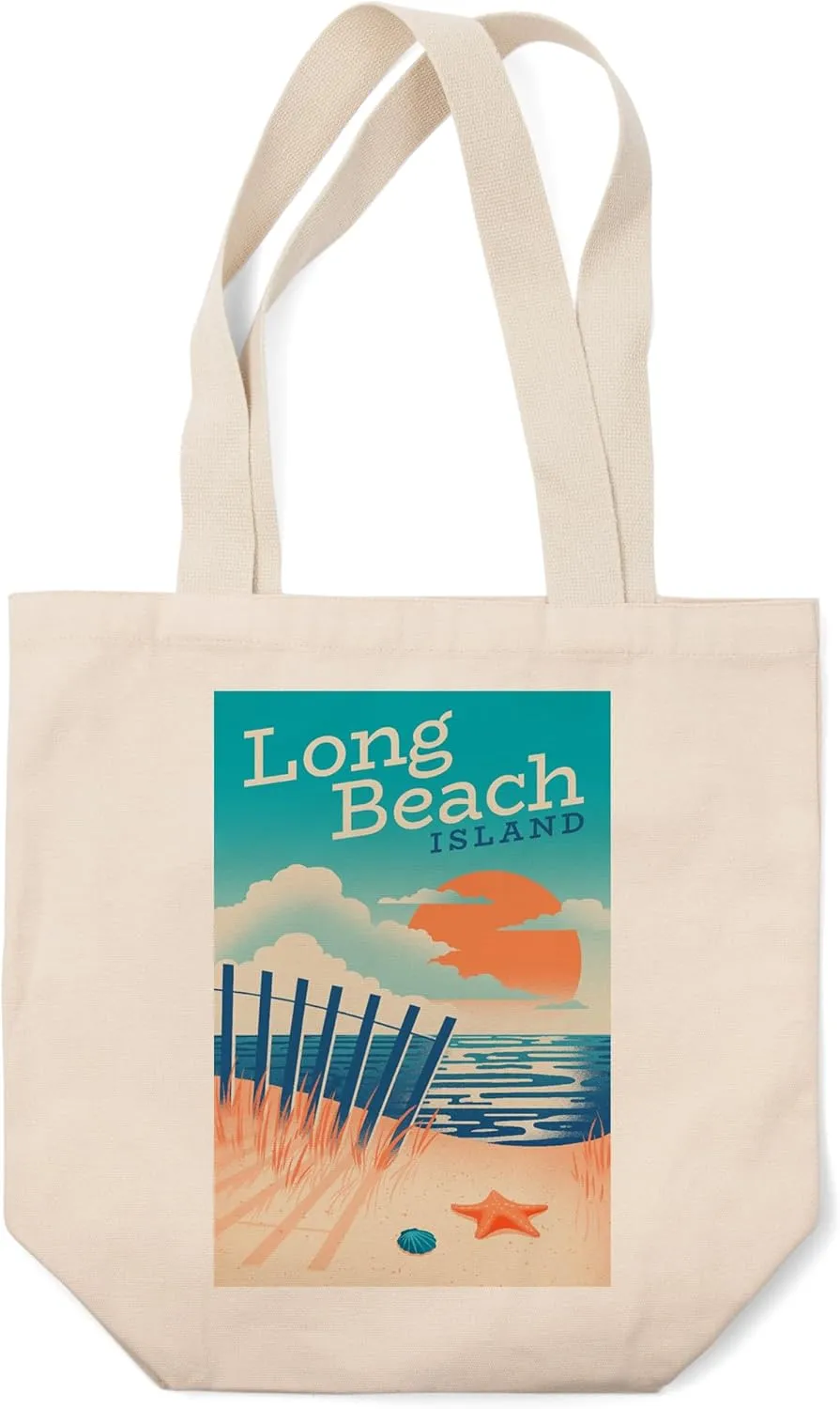 Lantern Press Long Beach Island, New Jersey, Sun-Faded Shoreline Collection, Glowing Shore, Beach Scene (100% Cotton Canvas Reusable Tote Bag)