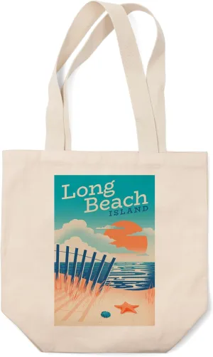 Lantern Press Long Beach Island, New Jersey, Sun-Faded Shoreline Collection, Glowing Shore, Beach Scene (100% Cotton Canvas Reusable Tote Bag)