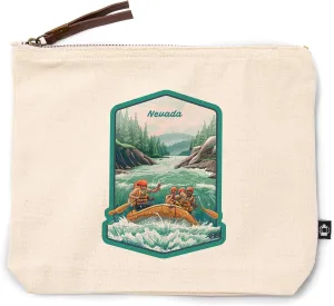 Lantern Press Nevada, Seek Adventure, River Rafting, Evergreens, 100% Cotton Zipper Pouch, Travel Accessory, Go Bag