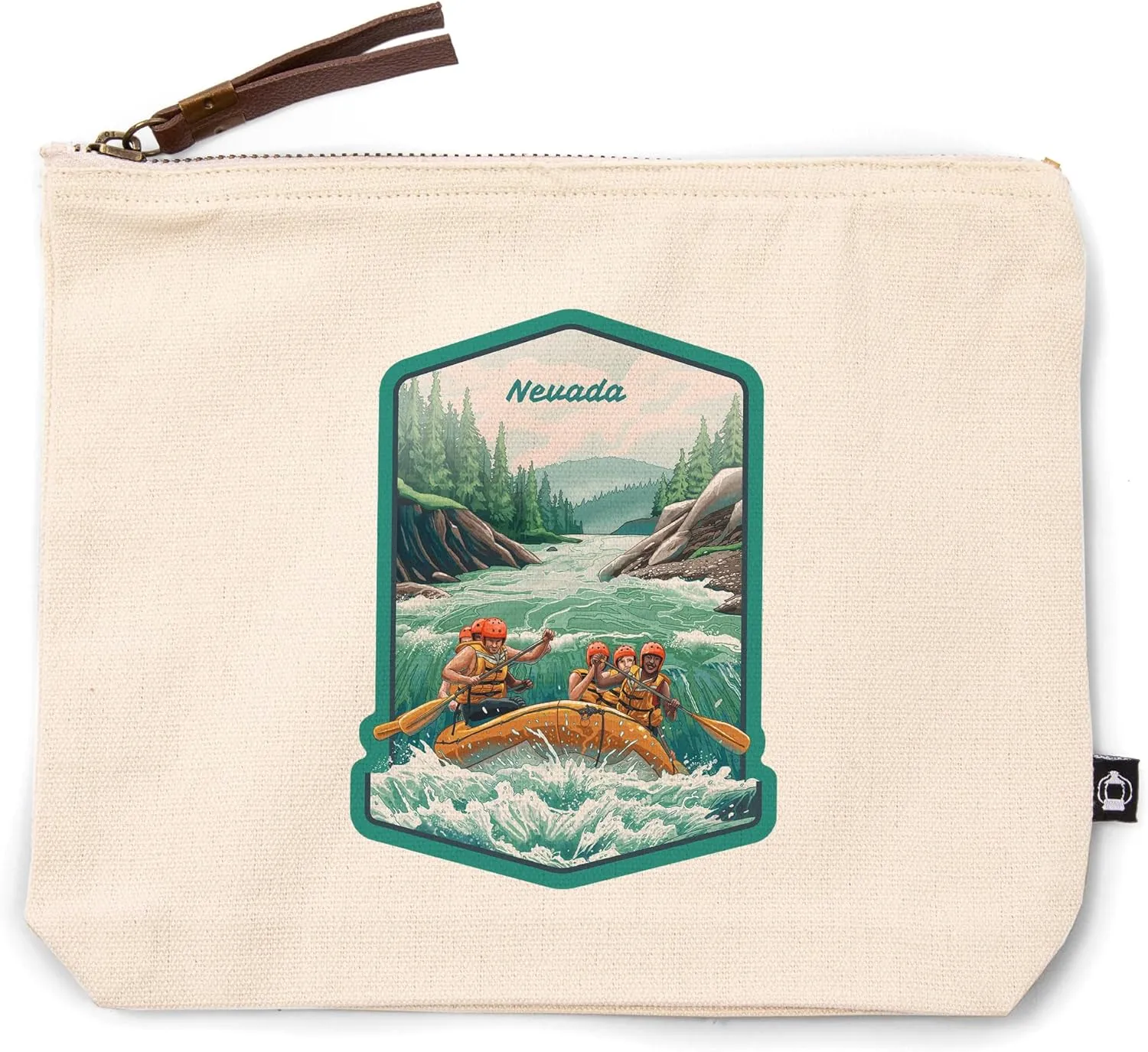 Lantern Press Nevada, Seek Adventure, River Rafting, Evergreens, 100% Cotton Zipper Pouch, Travel Accessory, Go Bag