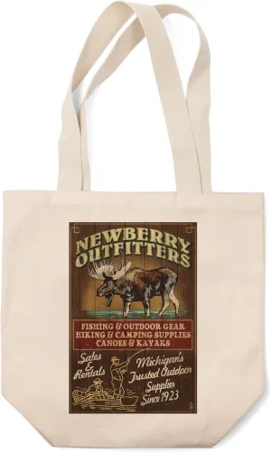 Lantern Press Newberry, Michigan, Moose Outfitters Vintage Sign (100% Cotton Canvas Reusable Tote Bag)