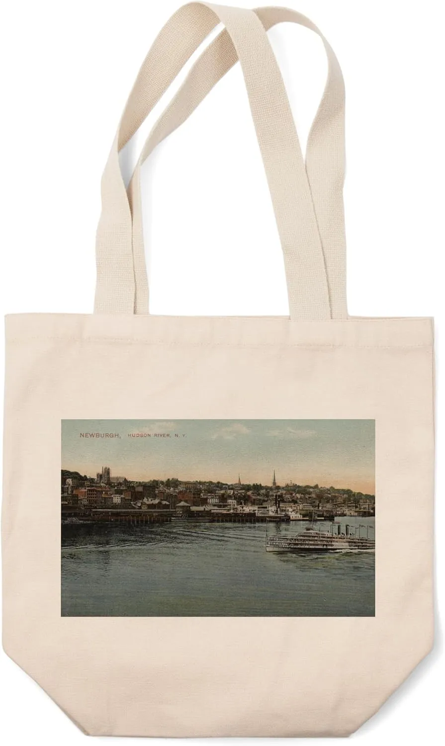 Lantern Press Newburgh, NY, Waterfront View of Hudson River (100% Cotton Canvas Reusable Tote Bag)