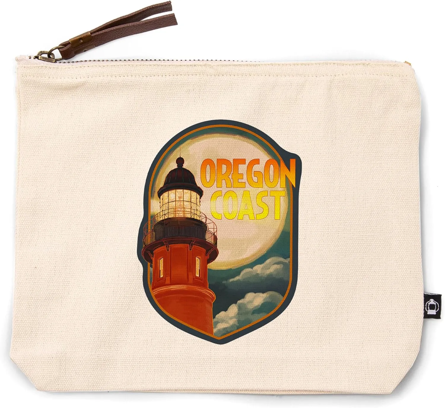 Lantern Press Oregon Coast Oregon Lighthouse and Moon, 100% Cotton Zipper Pouch, Travel Accessory, Go Bag